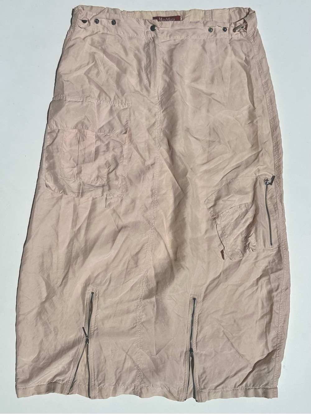 Animale 100% Silk Midi Pale Pink Utility Cargo Women's Skirt, M
